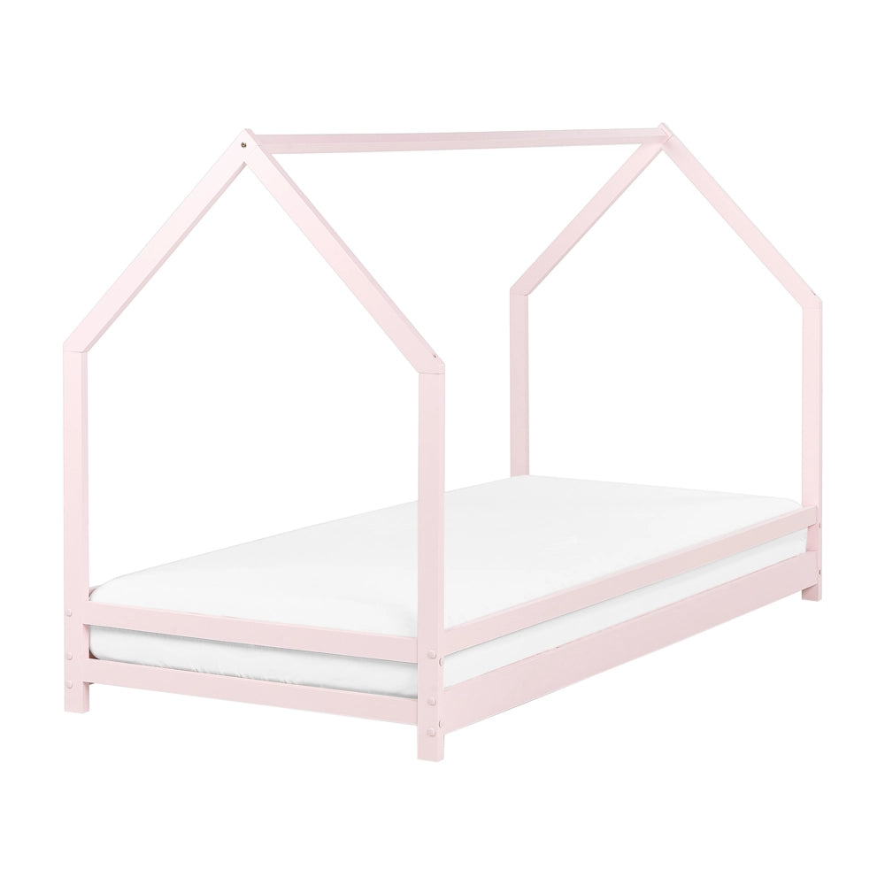 Letto per bambini con baldacchino e rete in legno di pino di colore rosa 90 x 200 cm cameretta
