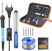 Set di saldatura elettrico 60 W - regolazione di temperatura - 200~450 °C - 5 punte di saldatura - filo di saldatura - pompa di desaldatura - supporto - sacchetto di protezione per attrezzi di saldatura