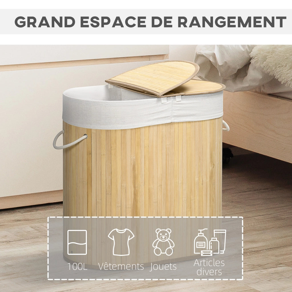 Cestino per bucato in bamb¨´ 100L ¨C zephmum ¨C naturale 62.5x37x60.5 cm