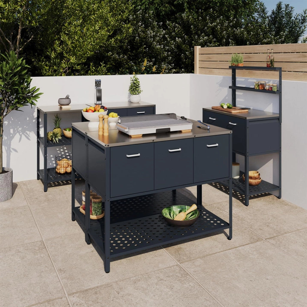 IDMarket - Cucina da esterno PAREO a 3 ante con 1 ripiano in acciaio grigio antracite