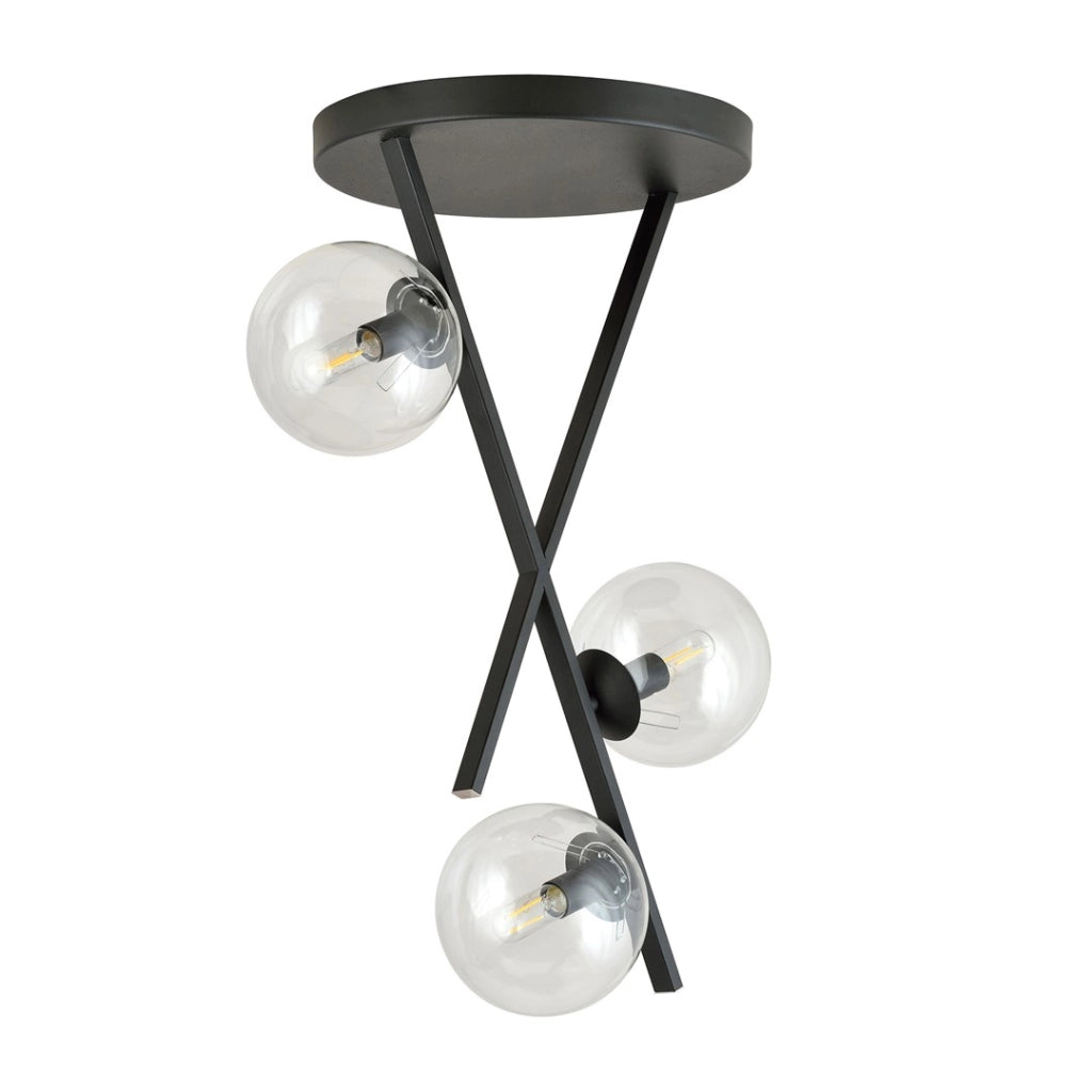 Lampadario River 3 luci vetro trasparente nero Emibig
