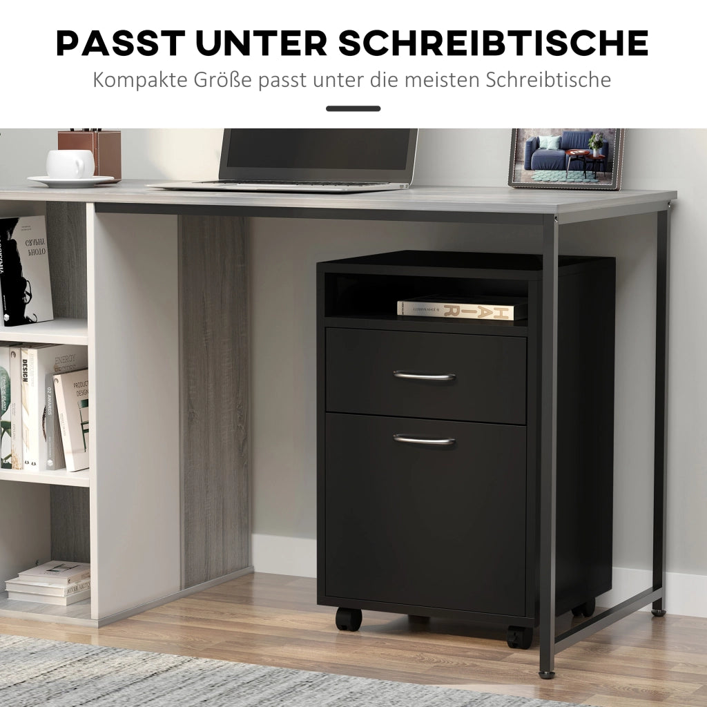 CASSETTIERA Mobile con Ripiano Aperto e Armadietto 40x35x60 cm Nera