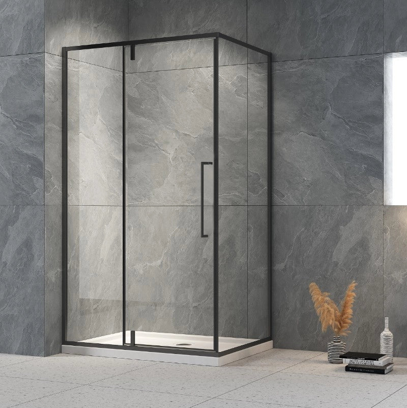 Box Doccia 80x100 Cm Angolare Nero Slim Parete Fissa e Porta Bat