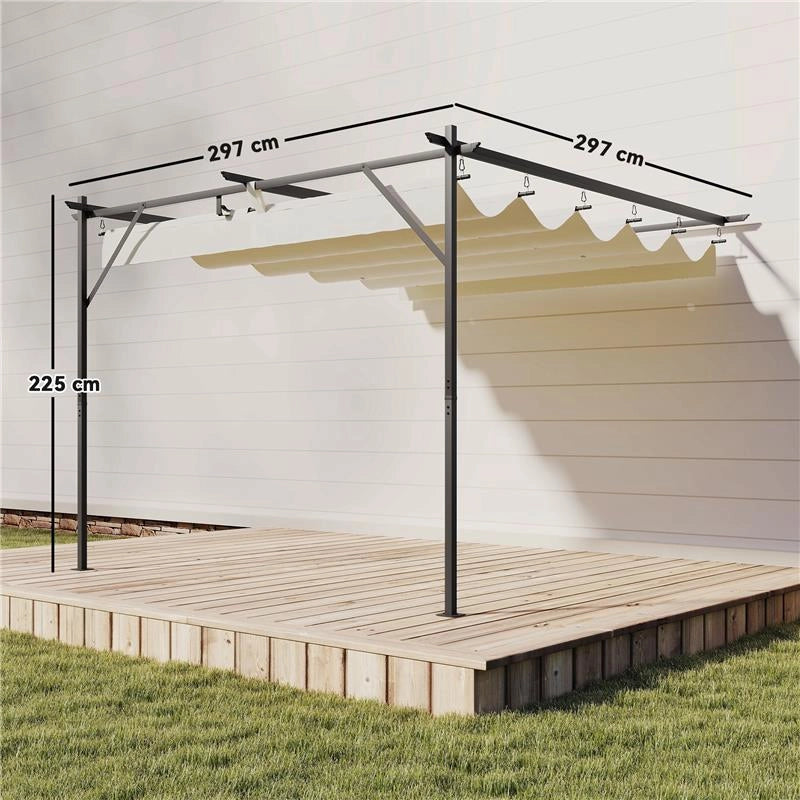 GAZEBO PERGOLA ADDOSSATA 3X3 M CON TETTO SCORREVOLE E FORI DI DRENAGGIO, CREMA