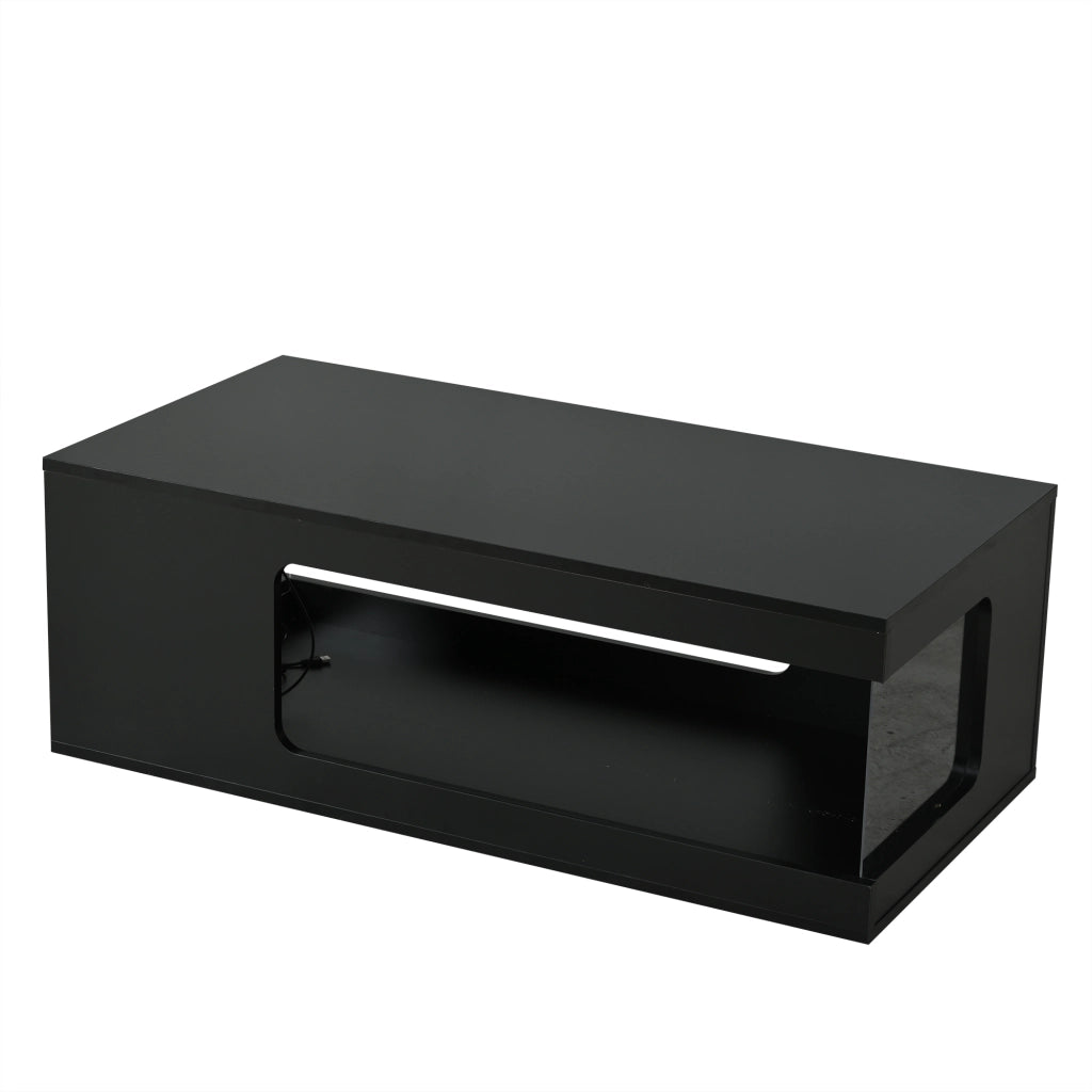Tavolino da Caff¨¨ con LED e Vetro Temperato ¨C MINIMAL ¨C Nero, 100x50x35