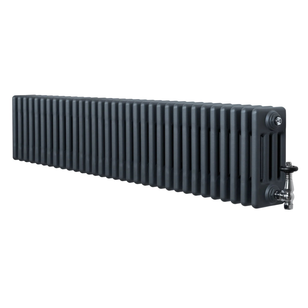 Radiatore Tradizionale 4 Colonne Orizzontale Antracite & Valvole 300 x 1505 mm