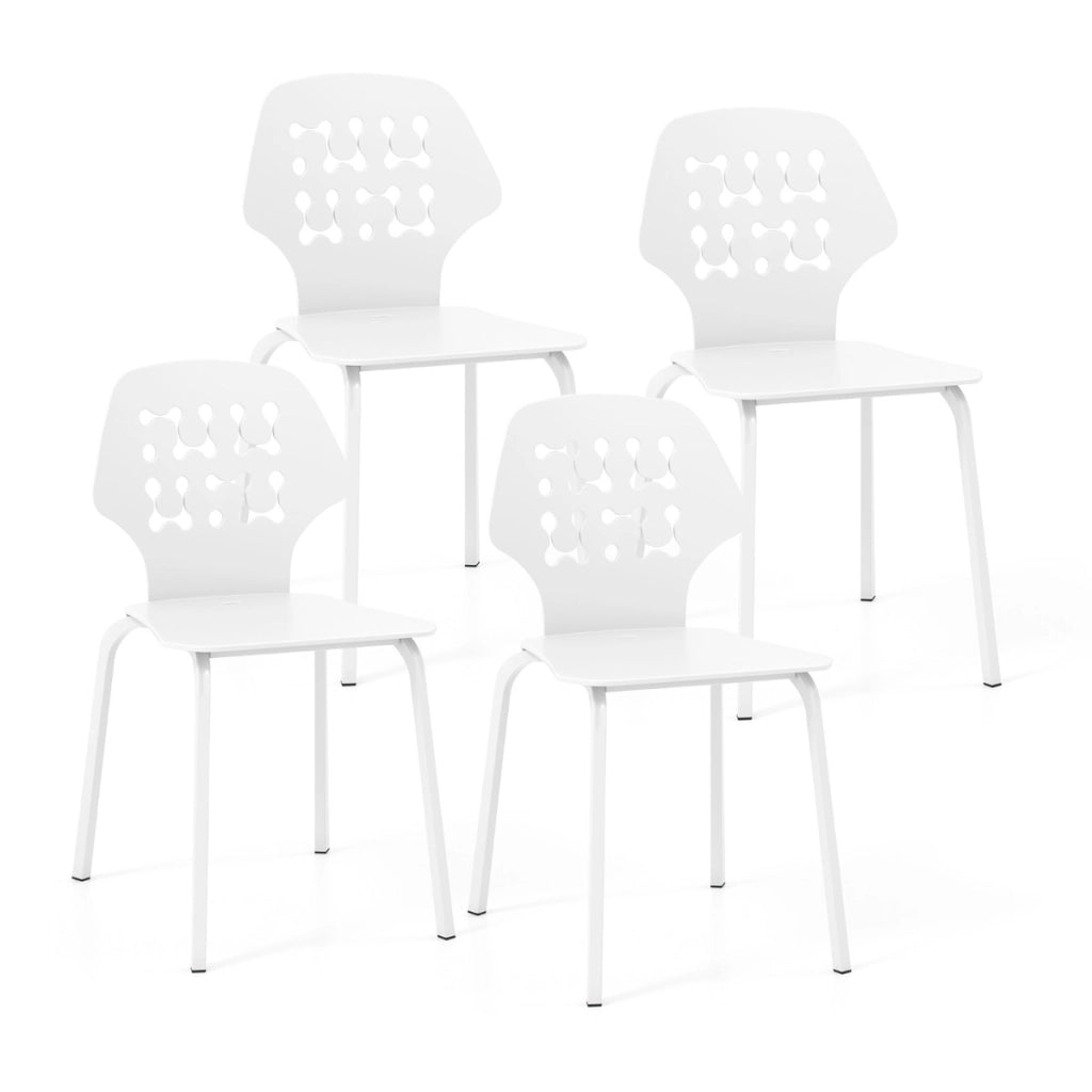 Set di 4 sedie da pranzo in metallo con schienale traforato, Sedie da cucina moderne senza braccioli Bianco-Sedie da pranzo