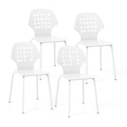 Set di 4 sedie da pranzo in metallo con schienale traforato, Sedie da cucina moderne senza braccioli Bianco-Sedie da pranzo