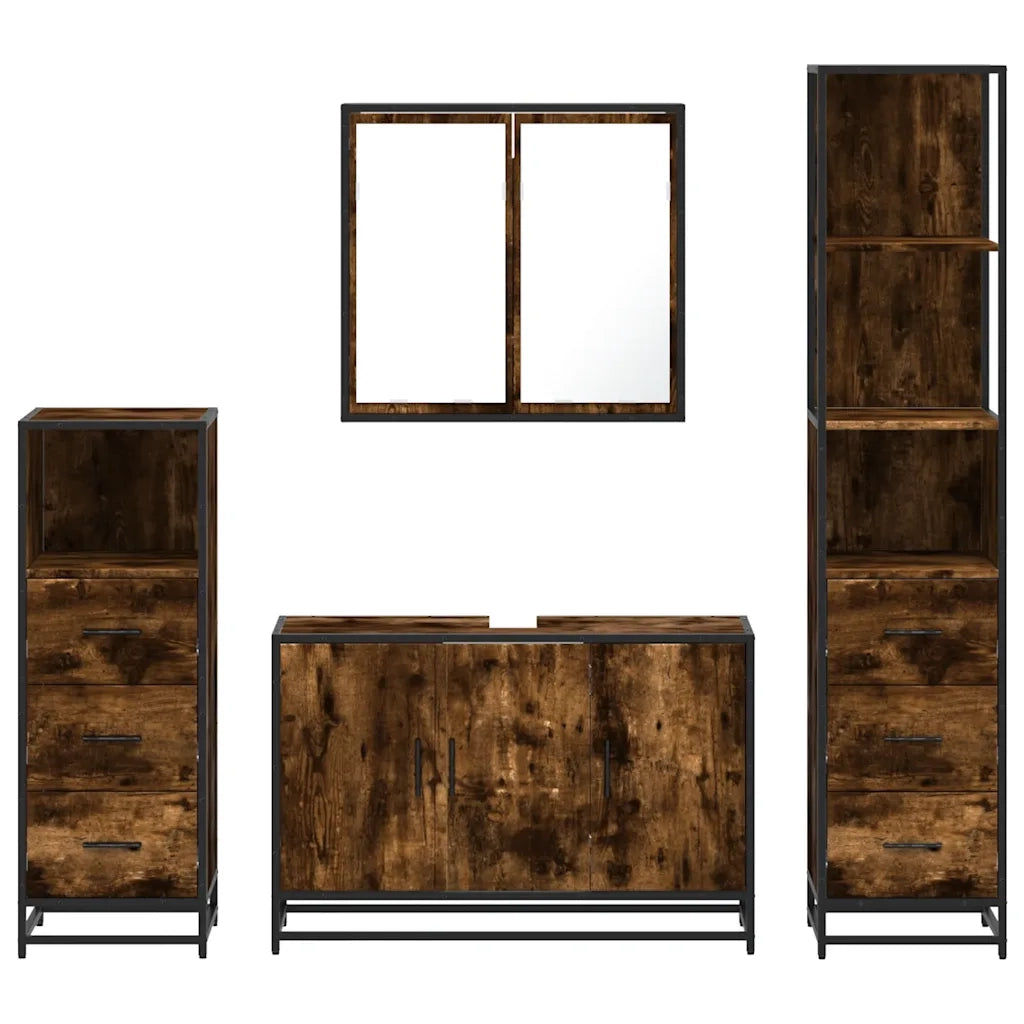 Set Mobili da Bagno 4 pz Rovere Fumo in Legno Multistrato 3301252