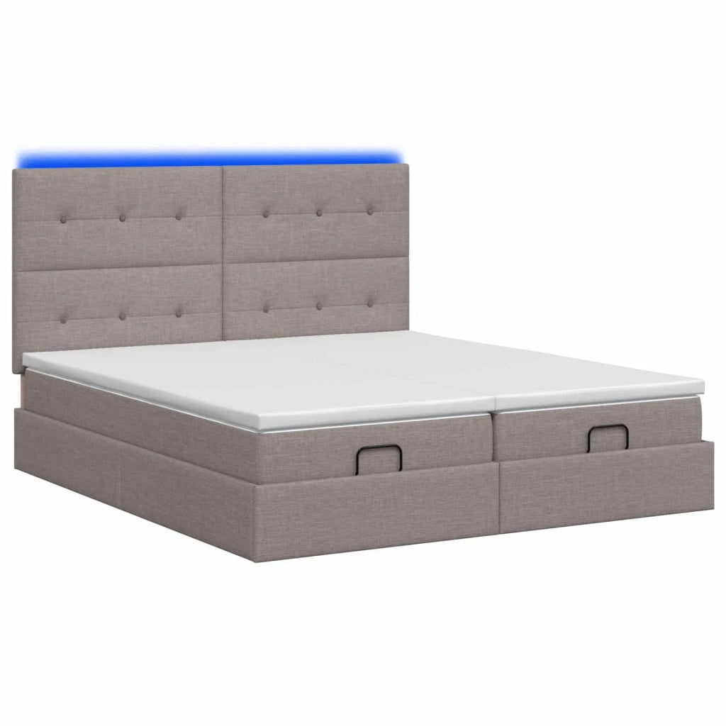 Letto Ottomano con Materasso e LED Tortora 200 x 200 cm Tessuto 3458448