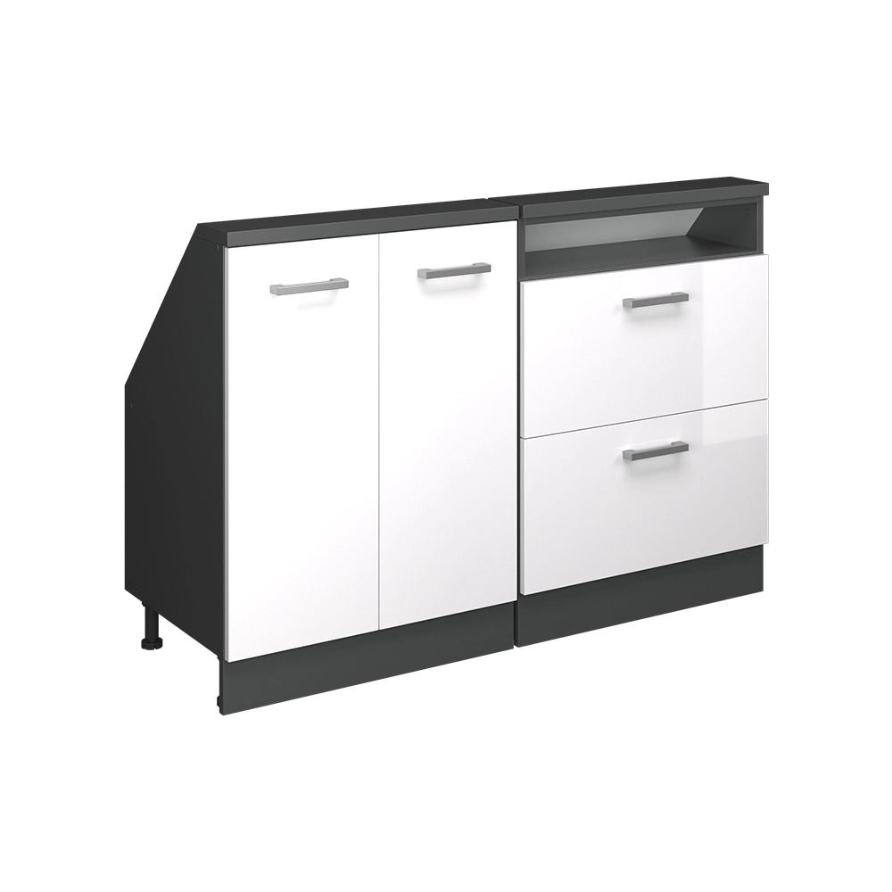 Mobile cucina sottotetto R-Line Bianco lucido/Antracite 120 cm Set di 2 Vicco