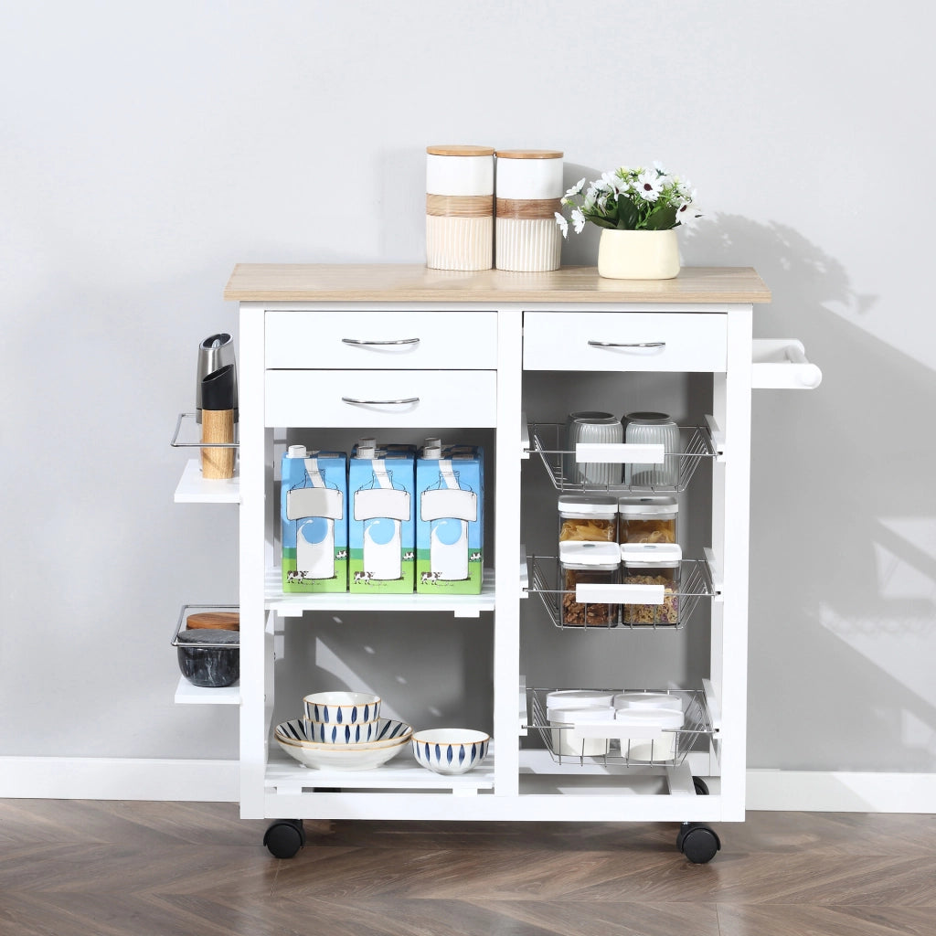 Carrello da cucina multifunzione con cassetti e cestini ¨C zephmum ¨C 92x37x82 cm bianco