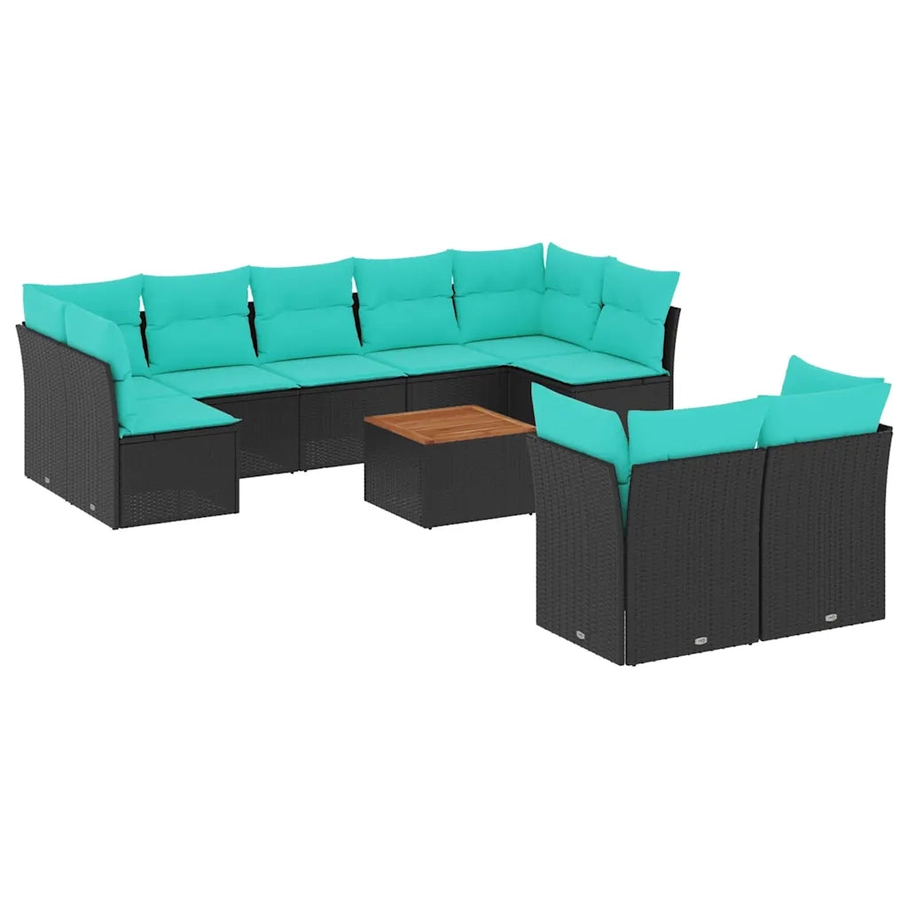 Set Divani da Giardino 10 pz con Cuscini Nero in Polyrattan