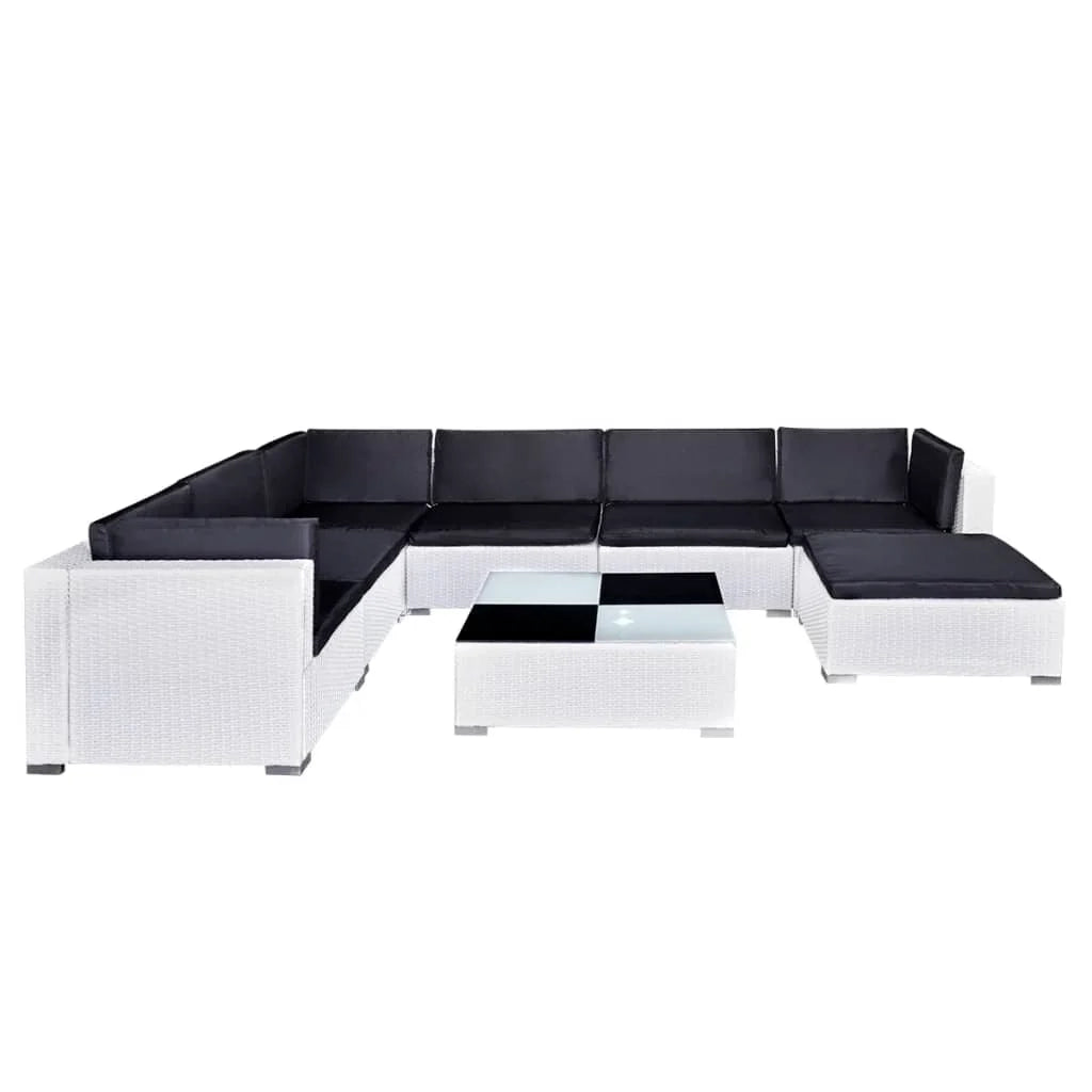 Set di mobili da giardino mobili da esterno 8 pezzi con cuscini resina intrecciata bianca 02_0017670