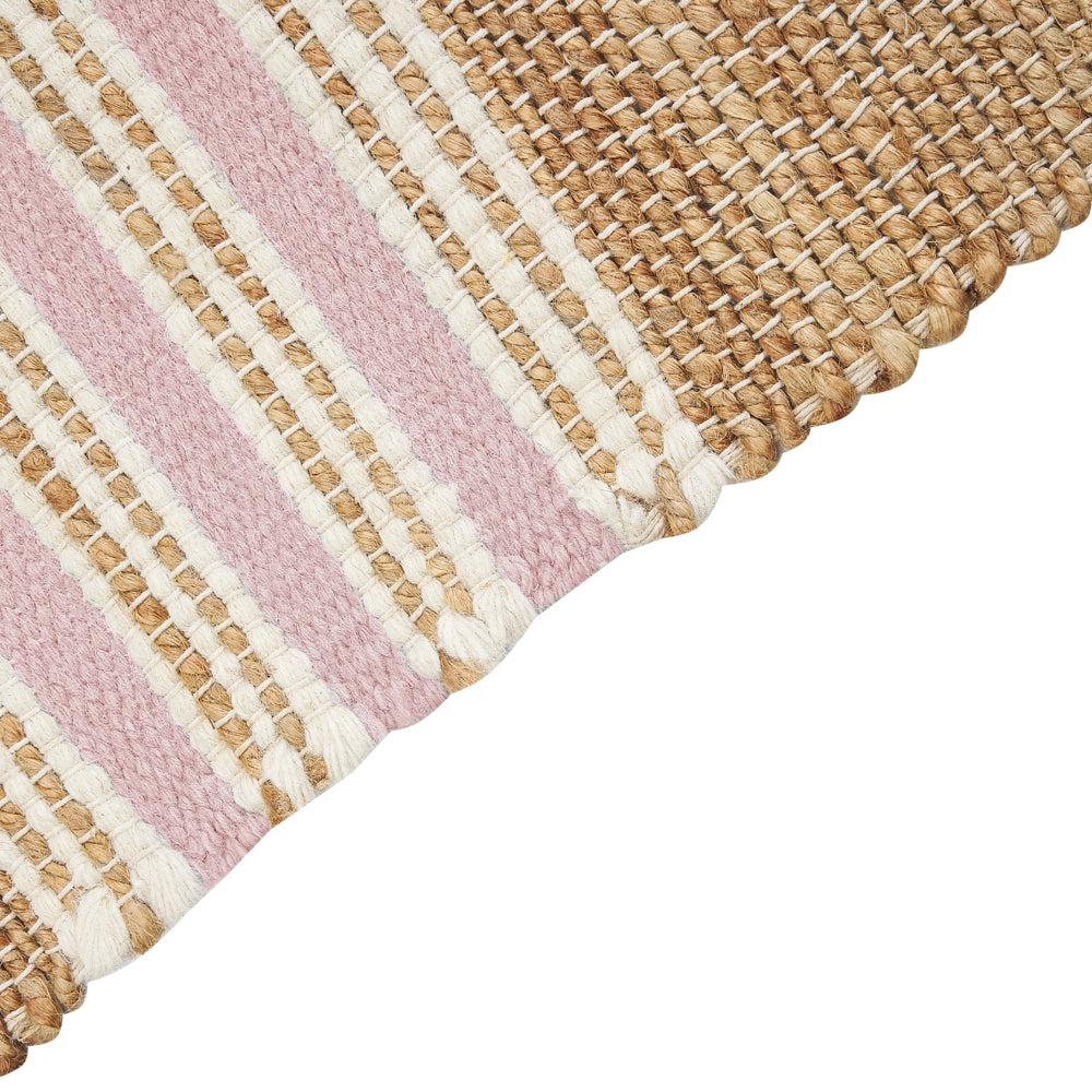 Tappeto in iuta con motivo a righe e nappe beige e rosa pastello 160 x 230 cm soggiorno camera da letto ingresso