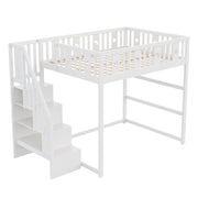 Letto a soppalco singolo 140×200 cm con scala; ripiani e barriera; senza materasso; legno massiccio; bianco