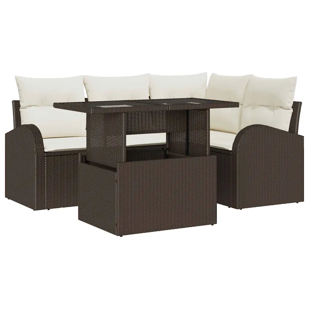 Set Divano da Giardino con cuscino 5 pcs Marrone Poly Rattan 3357371