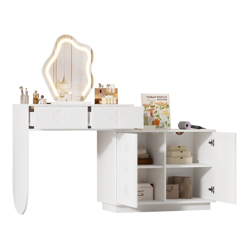 Tavolo Trucco con Specchio LED e Cassetti ¨C Xylo ¨C Bianco, 160x40x132 cm