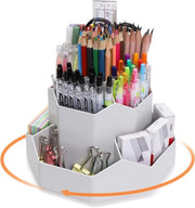 Organizzatore da scrivania, penna rotativa, 9 compartimenti, 360 gradi, rotativo, grande capacità, grigio