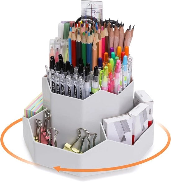 Organizzatore da scrivania, penna rotativa, 9 compartimenti, 360 gradi, rotativo, grande capacità, grigio
