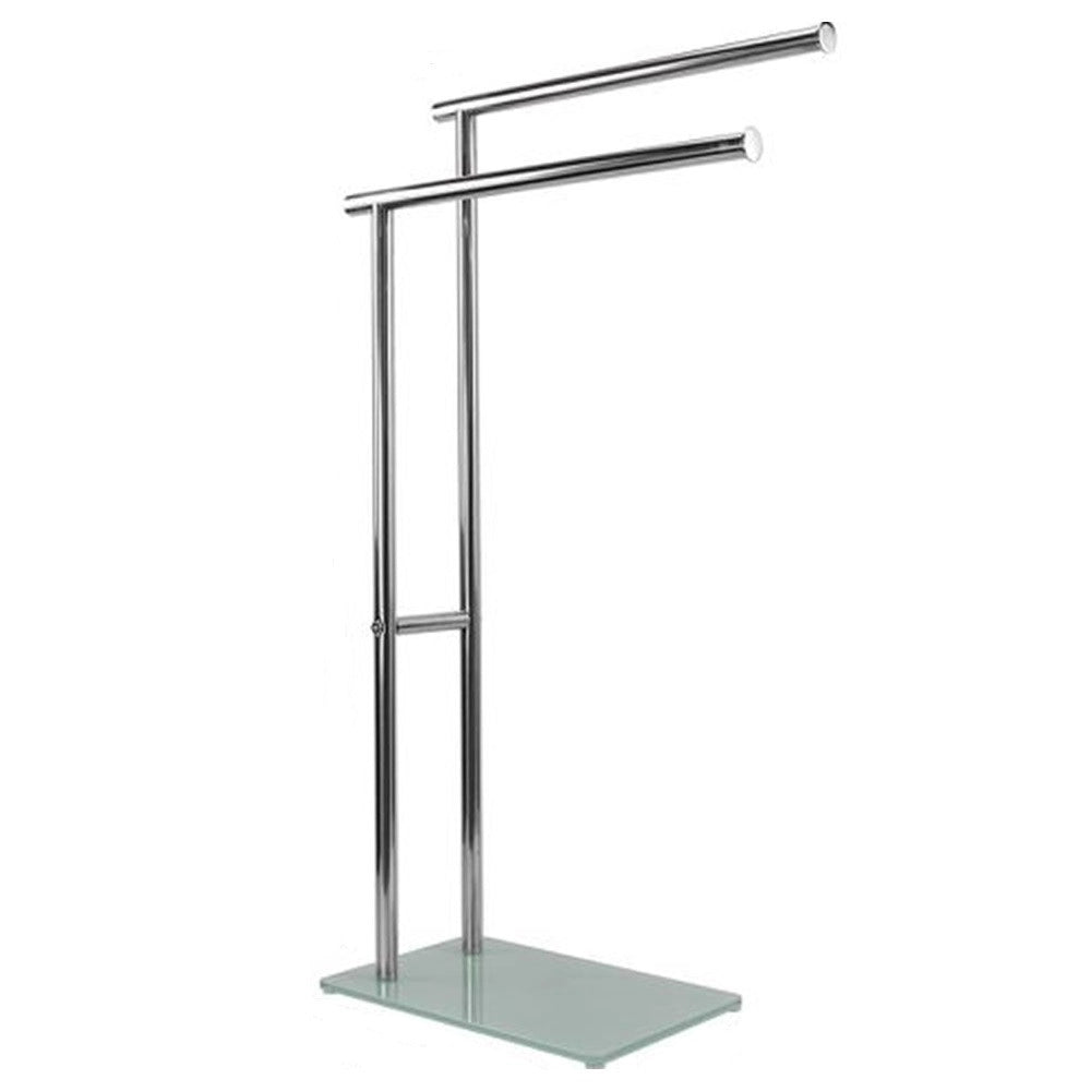 Trade Shop - Piantana Portasciugamani Arredo Bagno 2 Bracci Metallo Cromato Base Vetro 59967 -