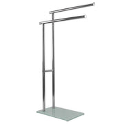 Trade Shop - Piantana Portasciugamani Arredo Bagno 2 Bracci Metallo Cromato Base Vetro 59967 -