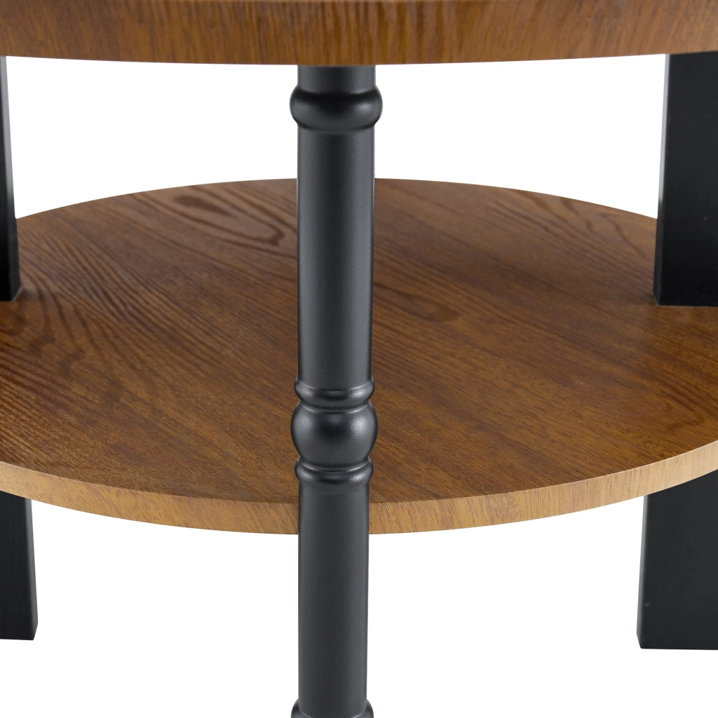 Tavolini bassi rotondi in MDF con bordi arrotondati, set da 2 pezzi, per soggiorno e camera da letto, noce e nero