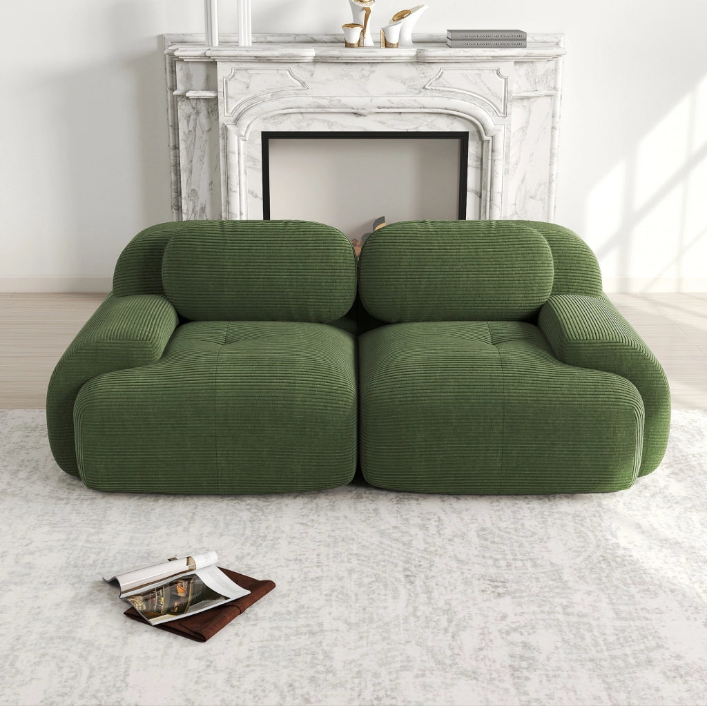 Divano modulare ad angolo 208x103x70 cm in tessuto velluto a coste verde; senza telaio