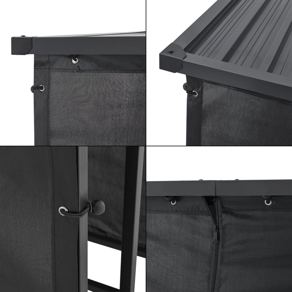 Deposito legna casetta da giardino coperta 145 x 143 x 70 cm con telo di protezione rastrelliera per legna da ardere deposito legna coperto acciaio nero 03_0008837