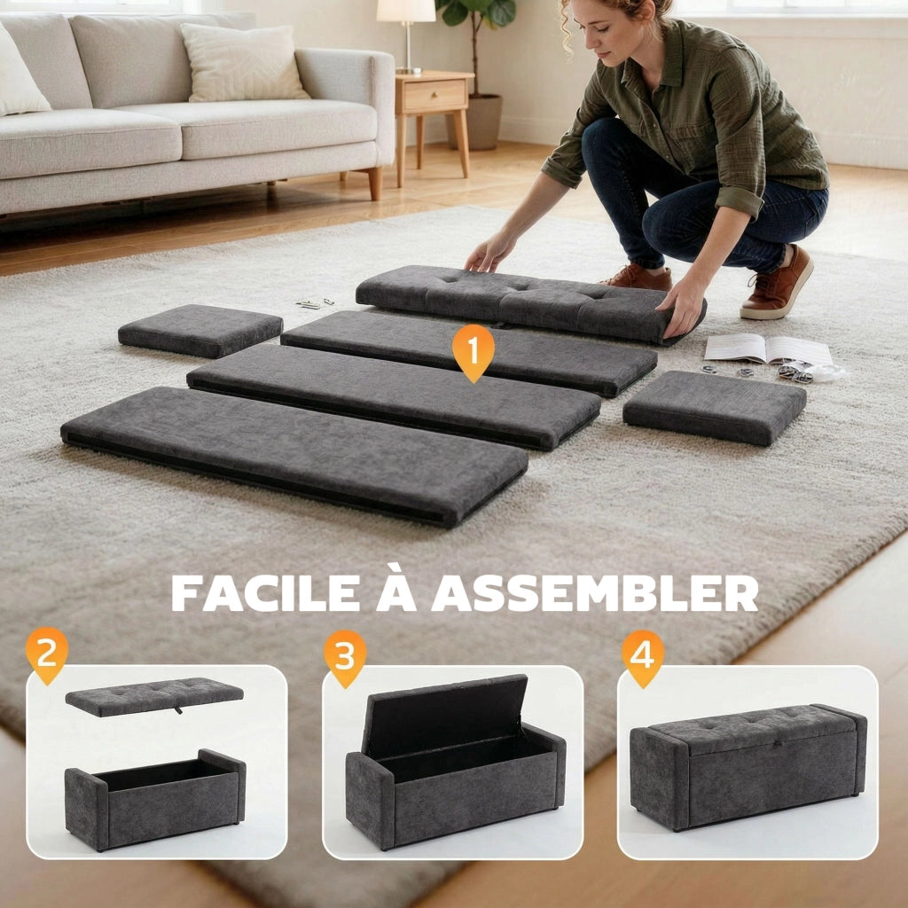 Pouf imbottito con contenitore ¨C zephmum ¨C 122x48x44 cm grigio scuro