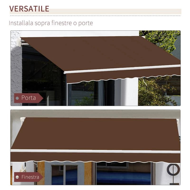 TENDA DA SOLE PER ESTERNO AVVOLGIBILE A MANOVELLA IN METALLO 395 X 245CM RUGGINE