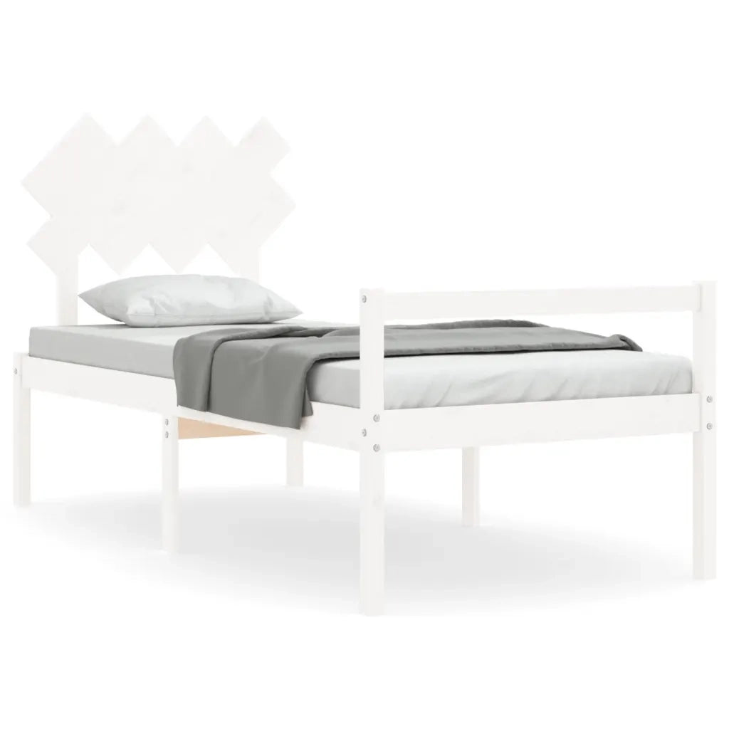 Letto per Anziani con Testiera-Struttura Letto per Anziani Bianco Single in Legno Massello 845113