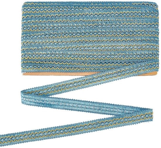 Decorazione a Nastro 12 m - Blu Pastello - Nastro Decorativo - Copertura a Mano - Progetto di Ricamo - Materiale Poliester - 21 mm Larghezza - Nastro Decorativo