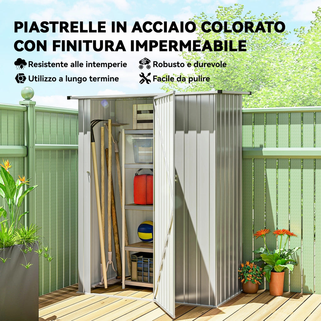 Capanno Attrezzi Giardino in Metallo ¨C Zephmum ¨C 142x86x189 cm, Argento
