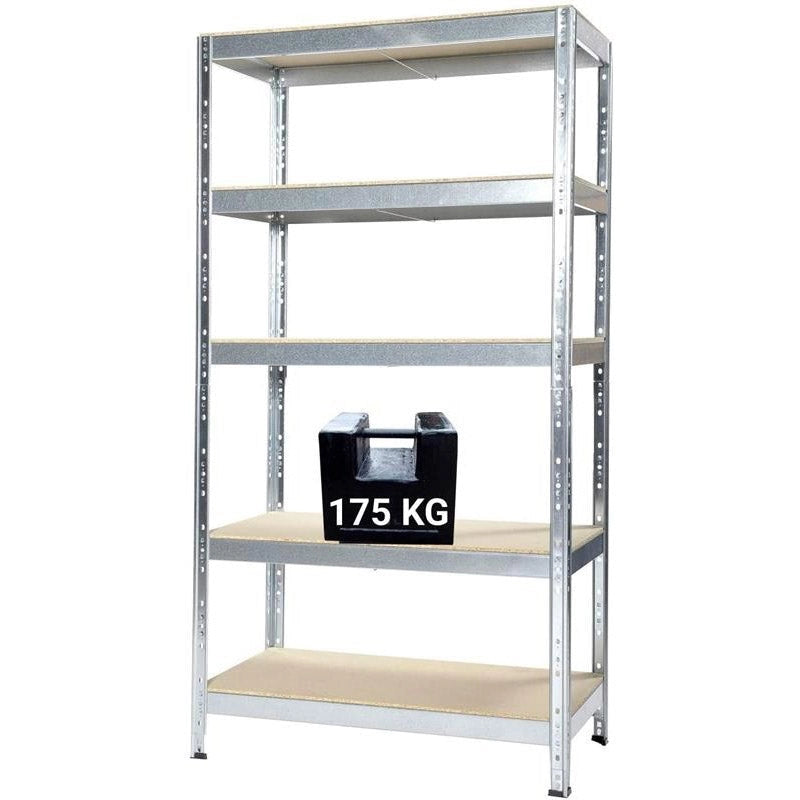 Scaffale in Metallo 5 Ripiani in Legno Truciolato 90x40x176 cm Joker Zincato