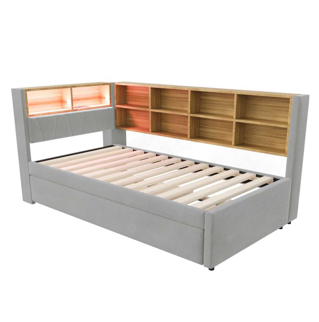 Divano letto singolo estraibile 90x200 cm grigio chiaro con LED