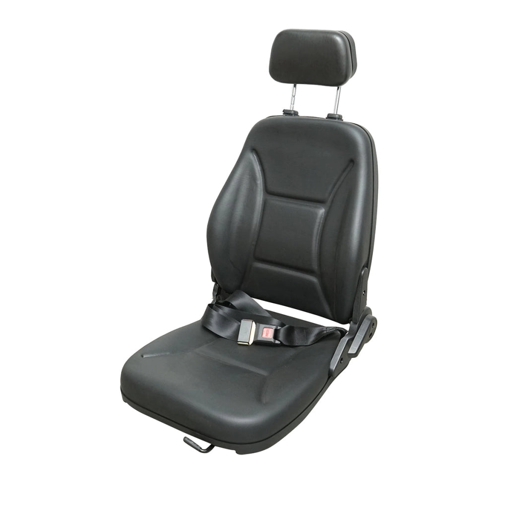 Sedile universale con cintura di sicurezza e poggiatesta per macchine agricole o industriali, carrelli elevatori.