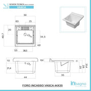 Vasca lavatoio 50x50 cm in resina bianca da incasso o in appoggio