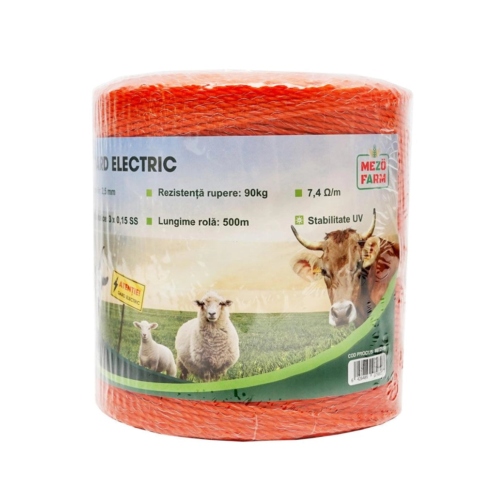 Filo per recinto elettrico, Lunghezza 500 mt, Ø2,5mm. 3x0.15mm. SS , 7.4 Ohm/m, colore arancione, recinzioni elettriche Mezofarm