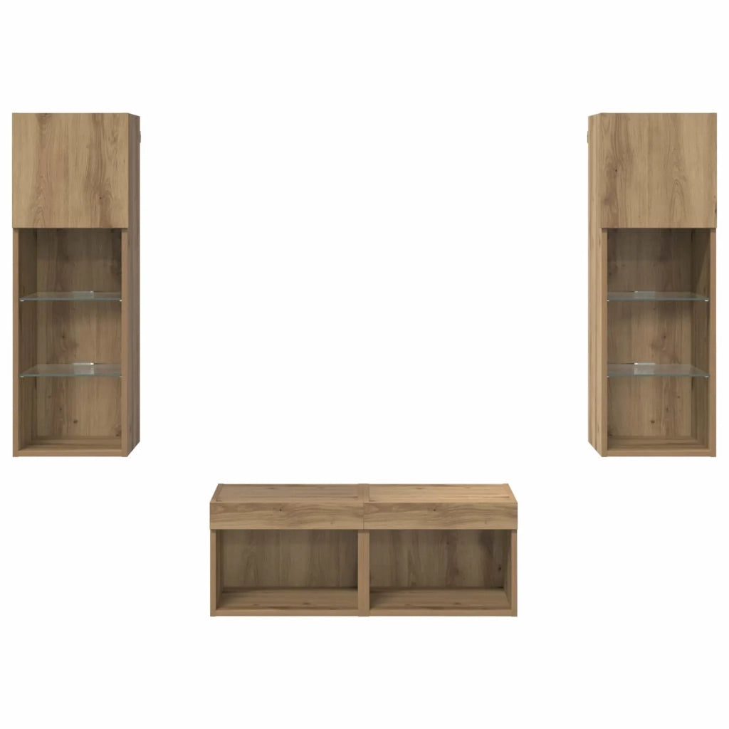 Mobiletti TV da Parete 4 pcs Rovere Nero Legno multistrato 3402918