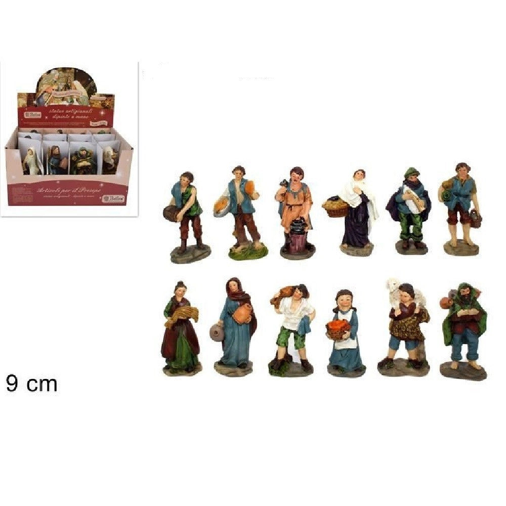 Trade Shop - Set 12 Pezzi Pastori Statuine Presepe Assortiti Presepio Di Natale Altezza 9 Cm -