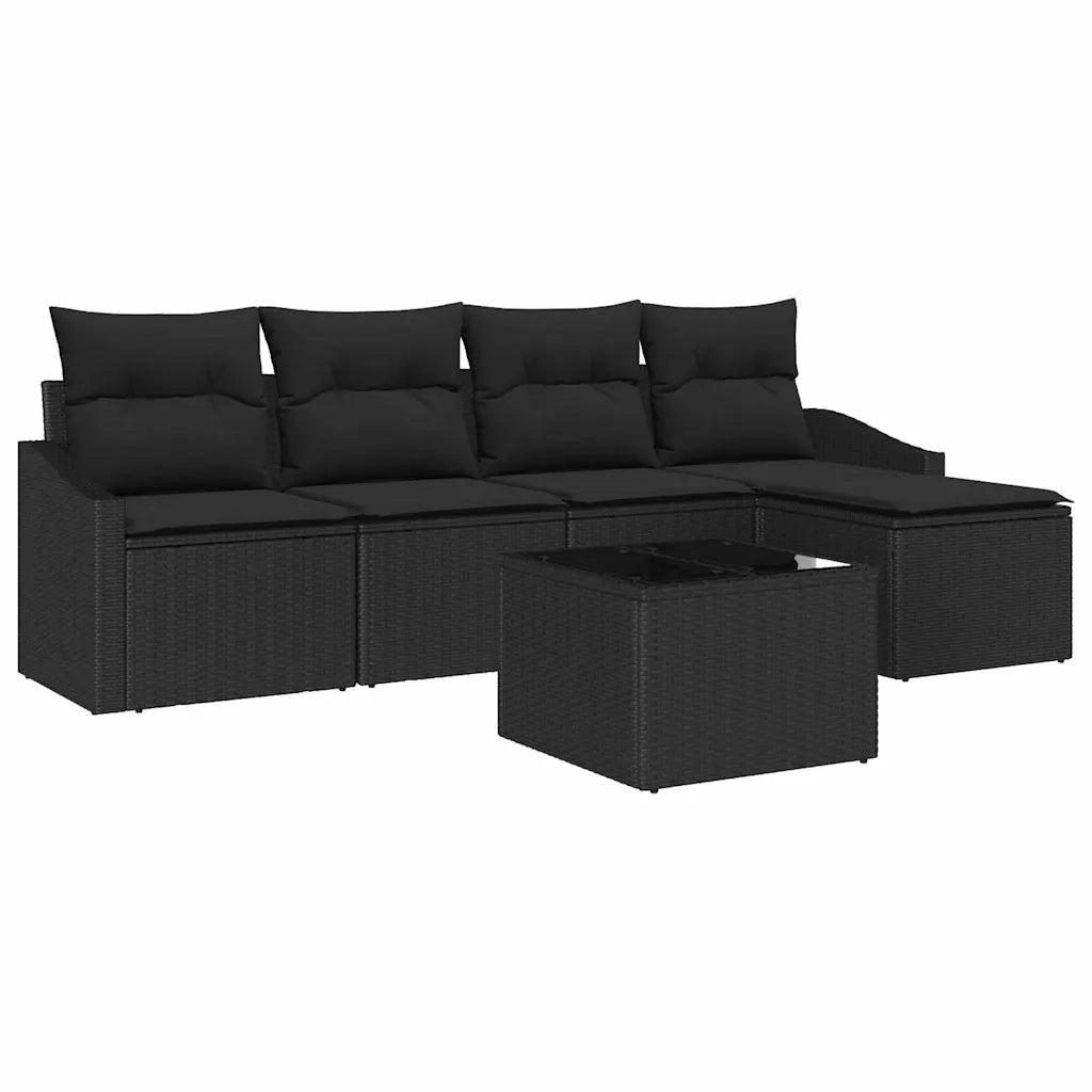 Set di divani con cuscino 6 pcs Nero polyrattan 3346693