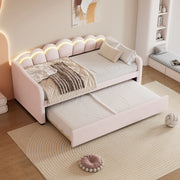 Divano letto singolo in velluto rosa con letto estraibile 90x200 e luci LED