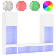 Set di mobili TV multimediali mensola TV credenza mobile TV per sala da pranzo soggiorno camera da letto con illuminazione a LED 5 pezzi legno ingegnerizzato bianco 02_0029381