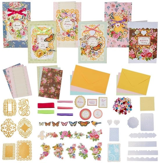 Set di Cartoline Manuali - Cartoline Artigianali - Set di Ringraziamenti DIY - Buste 21,5x12,5cm - Carta Decorativa - Stickers in Diversi Stili - Set di Cartoline