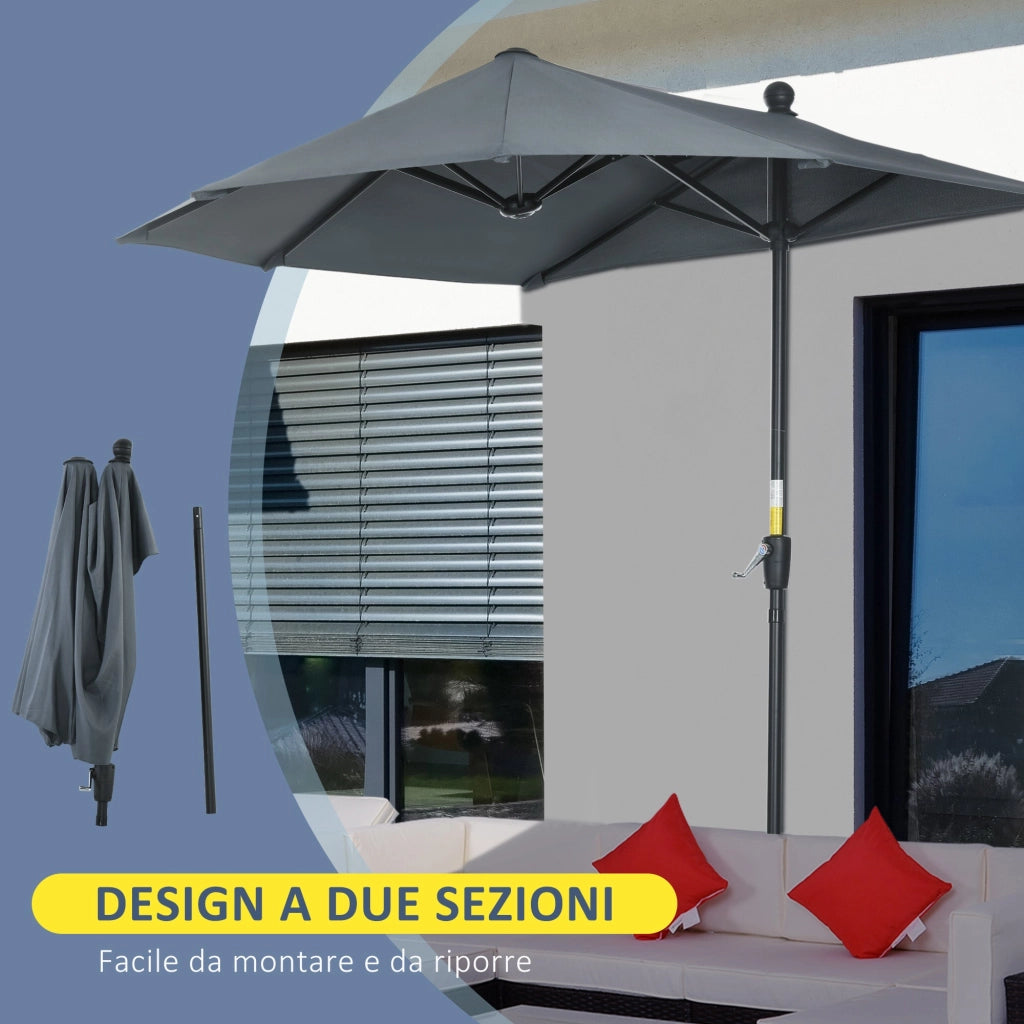 Ombrellone Semicircolare 200x190x240 cm con Tettuccio Anti UV Grigio