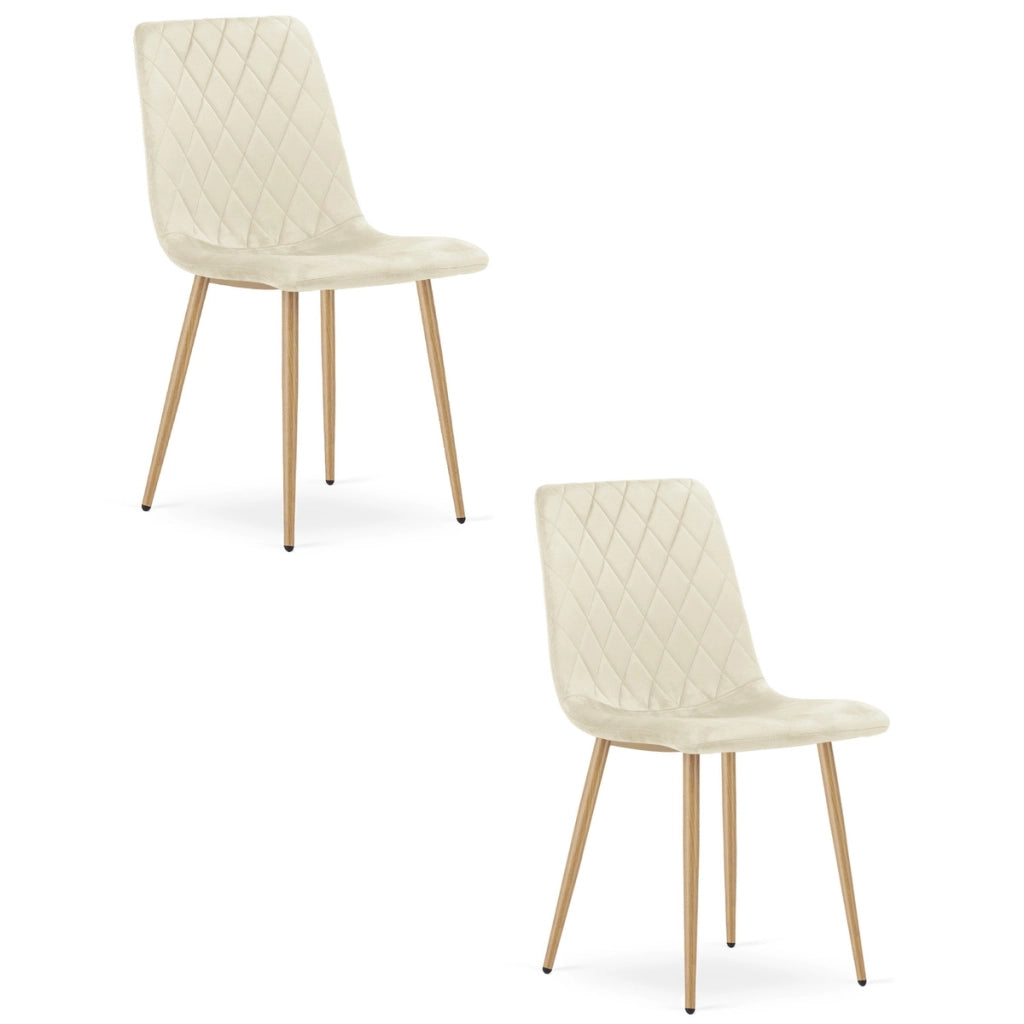 Set di 2 sedie Turin in velluto beige con gambe effetto legno