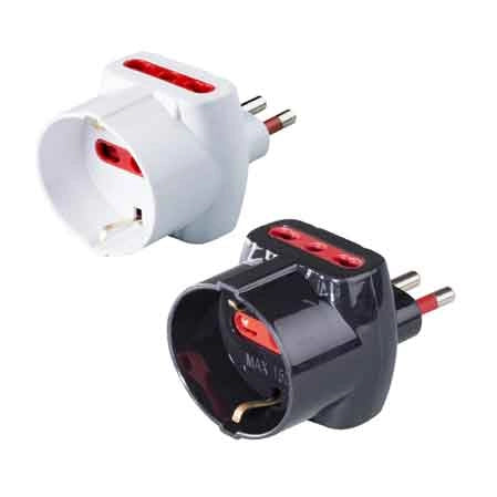 ADATTATORE TRIPLO SCHUKO/BIVALENTE 16A ROSI 2P+T - prese 10/16A 2P+T, Col. Nero - ROSI