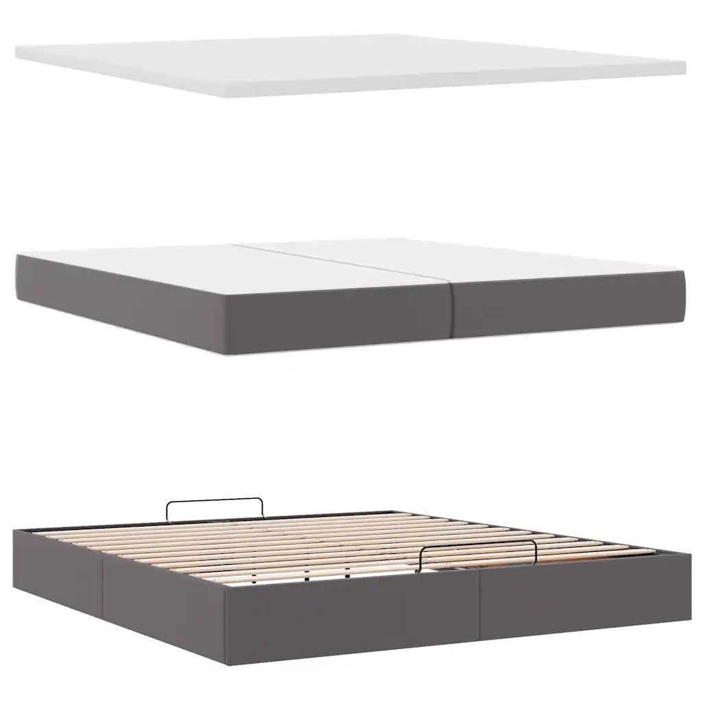 Struttura Letto Pouf con Materassi Grigio 200x200 cm Similpelle 3313024