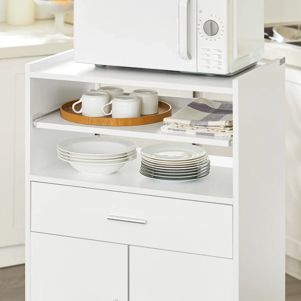 Scaffale per Forno a microonde, Carrello da cucina,credenza con route, Bianco FSB09-W